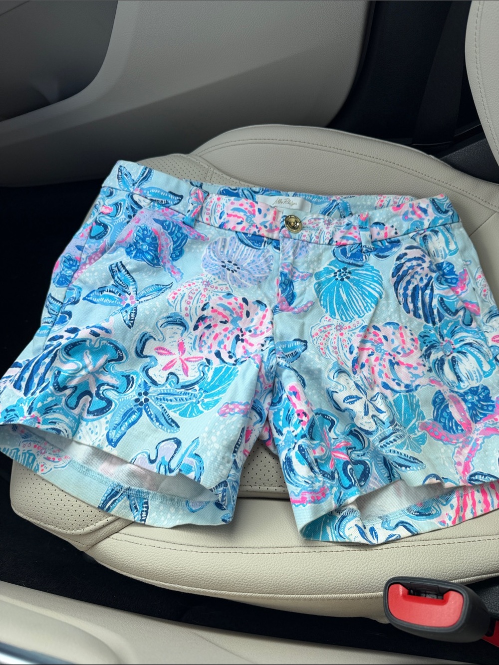 Lilly Pulitzer Blue and Pink Seashell High-Waist Shorts